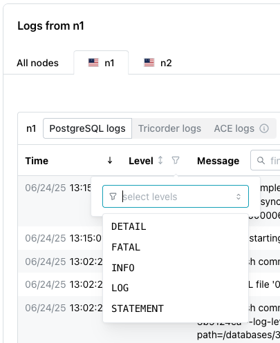 Filtering the database log