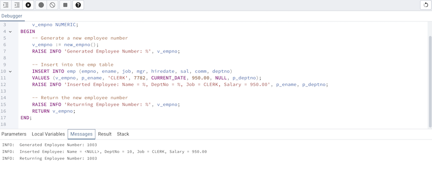 Debugger error message